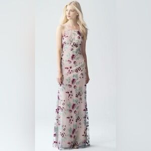 Jenny Yoo Floral Maxi Dress in Cream and Purple
